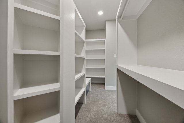 walk in closet featuring carpet flooring