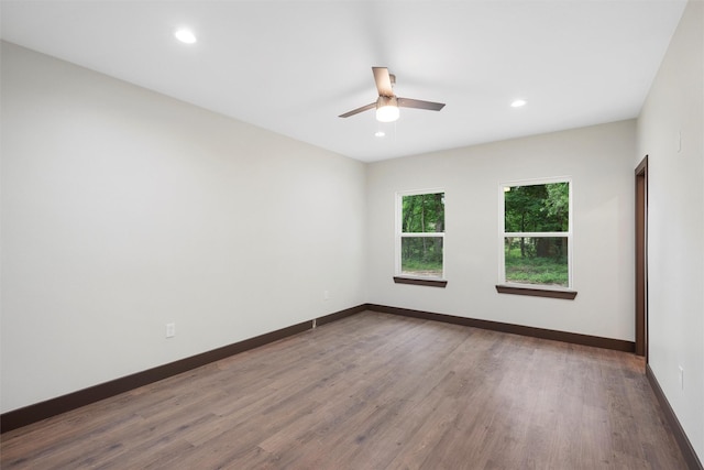 228 W Fm 27, Fairfield, TX 75840 - empty room featuring a ceiling fan, wood finished floors, baseboards, and recessed lighting