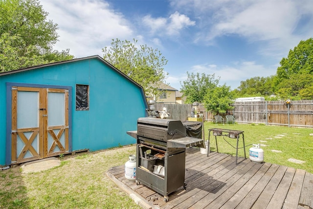 10125 Leatherwood Dr, Fort Worth, TX 76108 - wooden deck with a yard, an outdoor structure, and fence