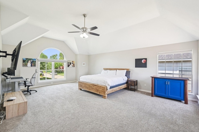 7812 Alderwood Pl, Plano, TX 75025 - carpeted bedroom with lofted ceiling, an office area, baseboards, and ceiling fan