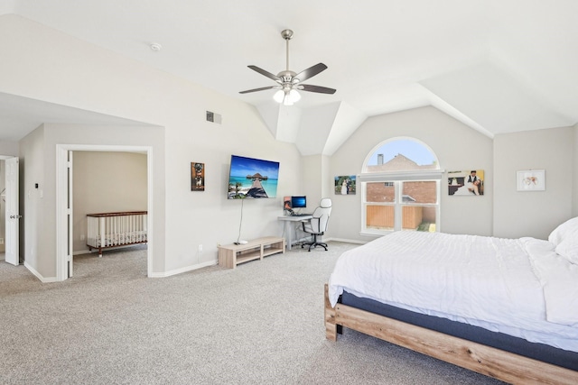 7812 Alderwood Pl, Plano, TX 75025 - carpeted bedroom with baseboards, lofted ceiling, ceiling fan, and radiator