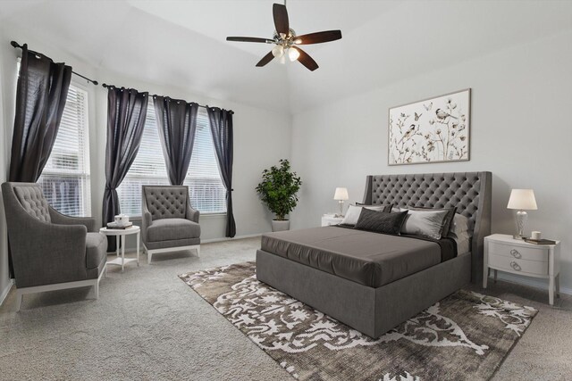 1513 Toucan Dr, Little Elm, TX 75068 - unfurnished living room featuring light carpet, ceiling fan, lofted ceiling, baseboards, and a brick fireplace