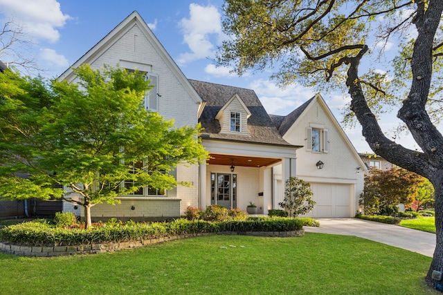 6622 Blue Valley Ln, Dallas, TX 75214 - view of front of house with concrete driveway, a front yard, and brick siding
