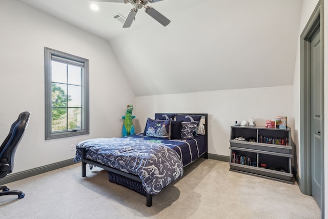 6622 Blue Valley Ln, Dallas, TX 75214 - carpeted bedroom with baseboards, vaulted ceiling, recessed lighting, a ceiling fan, and visible vents