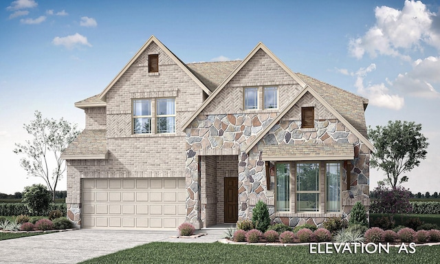 833 Blue Yucca Ln, Little Elm, TX 76227 - view of front of house with a garage, stone siding, driveway, and brick siding