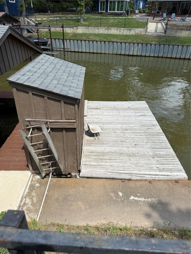 view of dock with a water view