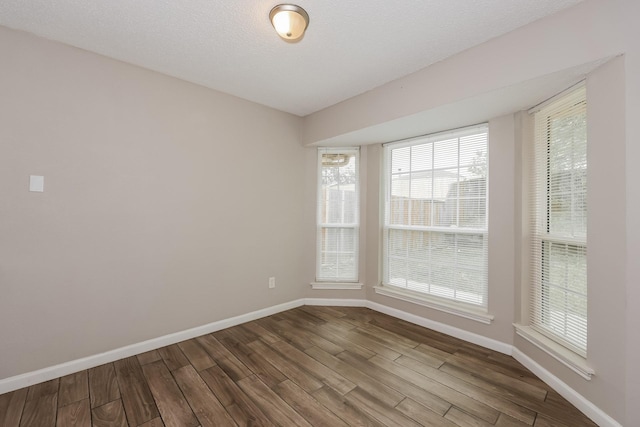 spare room with dark wood-type flooring, baseboards, and plenty of natural light