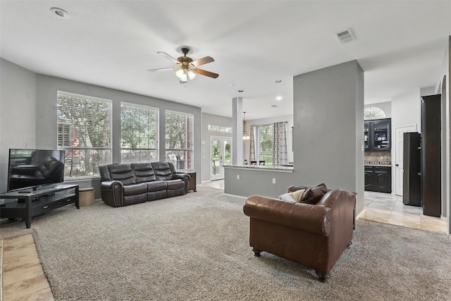 805 Red Oak Ct, Crowley, TX 76036 - living area featuring a ceiling fan and light colored carpet