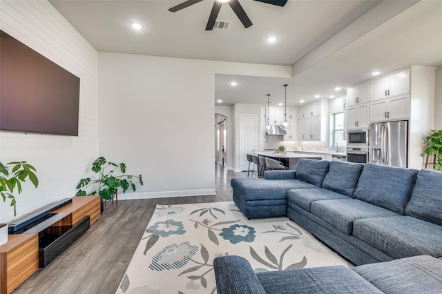 3128 Lexington Dr, Celina, TX 75009 - living room featuring ceiling fan, light wood-type flooring, and recessed lighting
