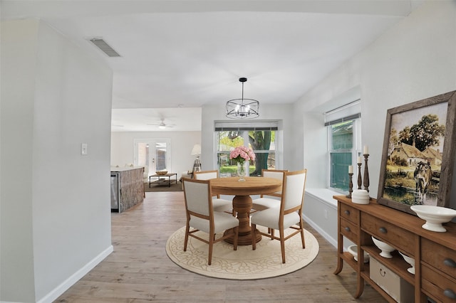 3638 Parkmont St, Mesquite, TX 75150 - dining space featuring baseboards, visible vents, and light wood finished floors