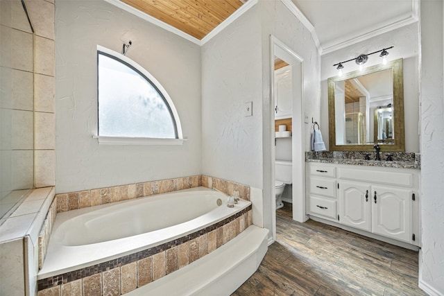 6 Broadmoor Way, Lucas, TX 75098 - bathroom featuring crown molding, toilet, a bath, vanity, and wood finished floors