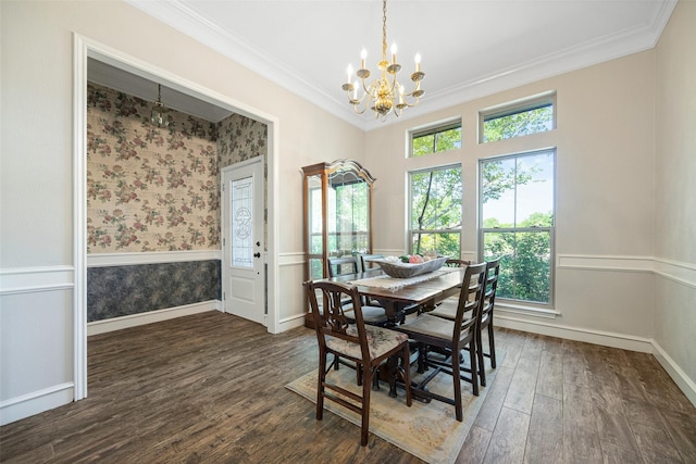 6 Broadmoor Way, Lucas, TX 75098 - dining area featuring a chandelier, ornamental molding, wood finished floors, wainscoting, and baseboards