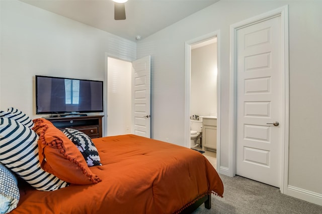 1314 Middleton Dr, Rockwall, TX 75087 - bedroom featuring ensuite bath, a ceiling fan, baseboards, and carpet floors