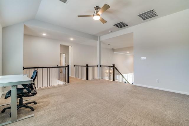 1314 Middleton Dr, Rockwall, TX 75087 - office area featuring recessed lighting, carpet flooring, visible vents, and ceiling fan