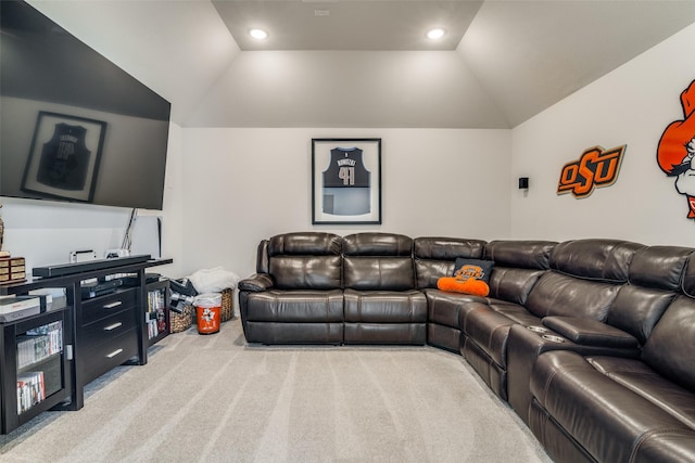 1314 Middleton Dr, Rockwall, TX 75087 - home theater featuring recessed lighting, vaulted ceiling, and carpet floors