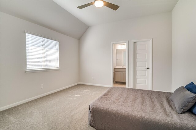 1314 Middleton Dr, Rockwall, TX 75087 - bedroom with baseboards, lofted ceiling, light colored carpet, and ensuite bathroom