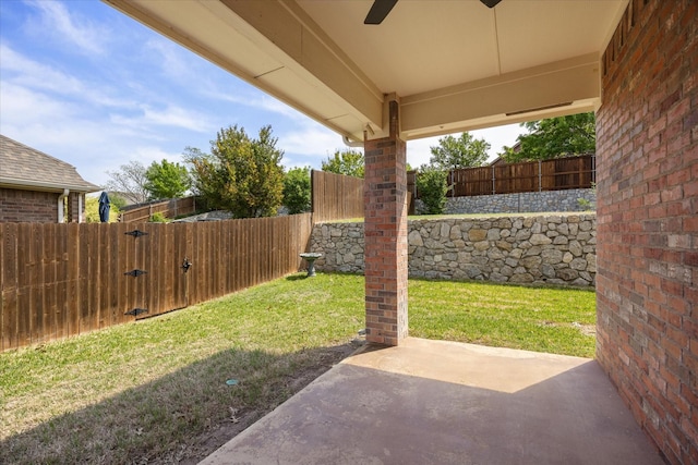 1509 Salado Trl, Weatherford, TX 76087 - view of yard with a patio, a fenced backyard, ceiling fan, and a gate