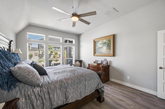 2616 Lazy Dog Ln, Northlake, TX 76247 - bedroom with wood finished floors, baseboards, lofted ceiling, and a ceiling fan