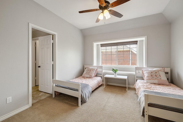 5800 Edgewood Dr, Mckinney, TX 75072 - carpeted bedroom featuring baseboards, vaulted ceiling, and a ceiling fan