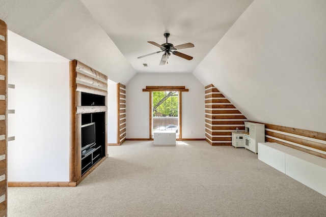 5800 Edgewood Dr, Mckinney, TX 75072 - bonus room featuring visible vents, vaulted ceiling, a ceiling fan, and carpet floors