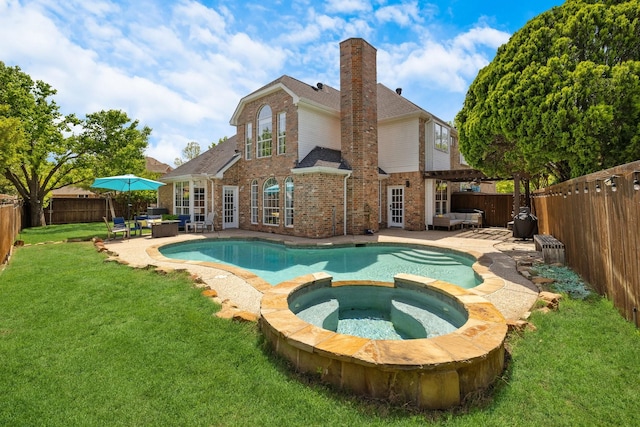 5800 Edgewood Dr, Mckinney, TX 75072 - view of pool with a yard, french doors, a fenced backyard, and a patio area