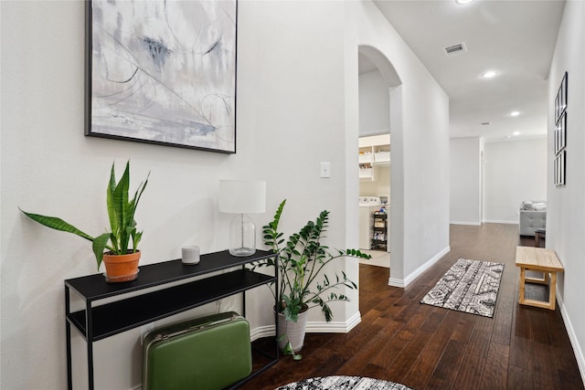 1811 Morning Mist Way, Wylie, TX 75098 - corridor with recessed lighting, wood-type flooring, and arched walkways