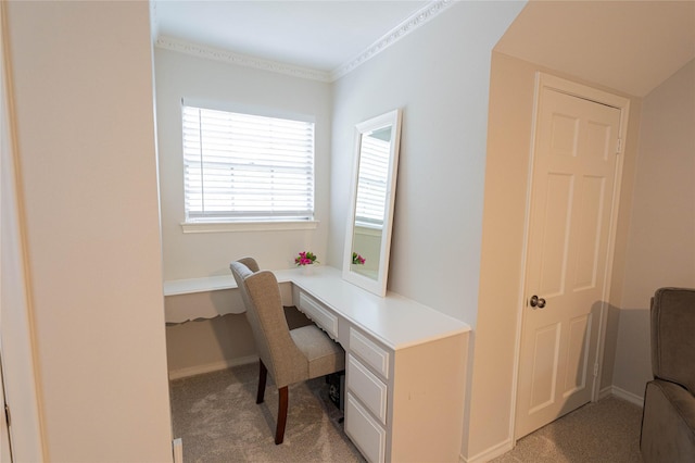 1711 Tamarack Dr, Dallas, TX 75228 - office area with light carpet, built in desk, and baseboards