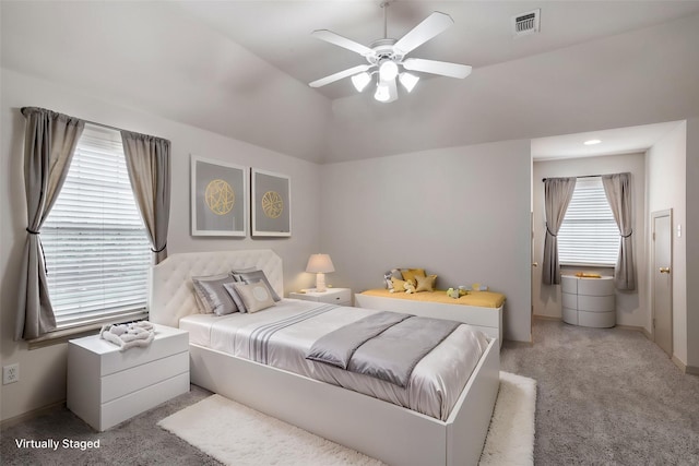 7816 Shady Oaks Dr, North Richland Hills, TX 76182 - carpeted bedroom with vaulted ceiling and ceiling fan
