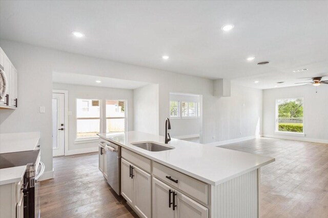 kitchen featuring plenty of natural light, an island with sink, a sink, and appliances with stainless steel finishes