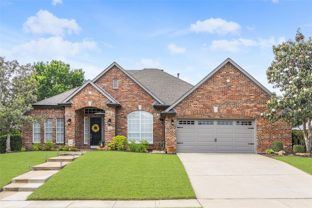 4009 Fairfax Ct, Flower Mound, TX 75028 - view of front of property with brick siding, a front yard, a garage, and driveway