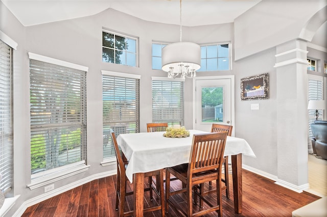 4009 Fairfax Ct, Flower Mound, TX 75028 - dining room with wood finished floors, a chandelier, baseboards, and a high ceiling