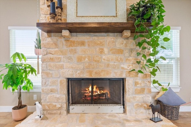 interior details with a fireplace