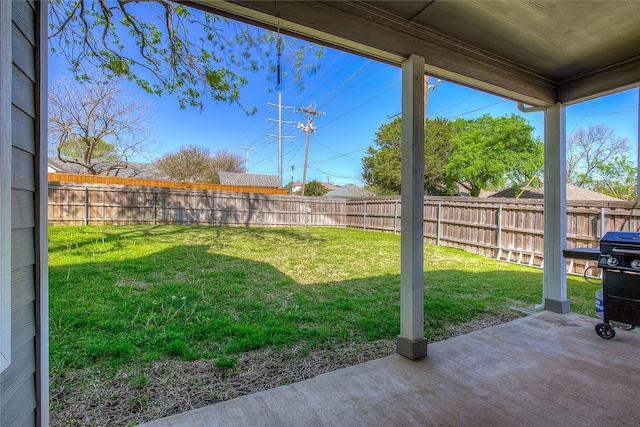 view of yard with a patio and a fenced backyard