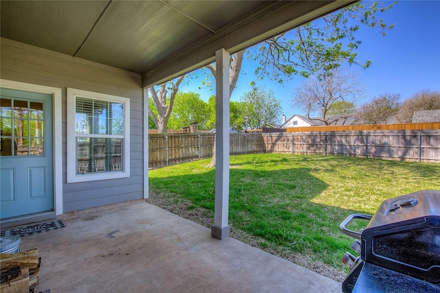 view of yard featuring a patio area and a fenced backyard