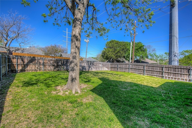 view of yard with a fenced backyard