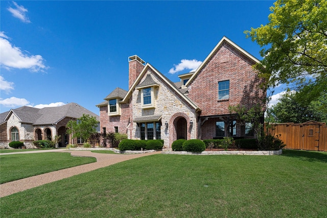 523 Buffalo Bend Ct, Murphy, TX 75094 - view of front facade with a chimney, brick siding, stone siding, and a gate