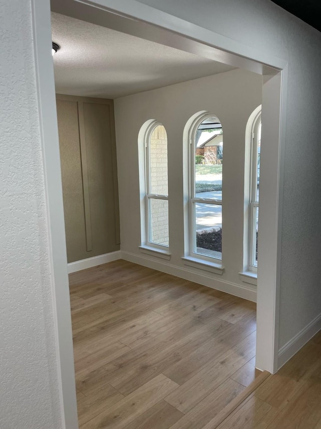 unfurnished room with baseboards and light wood-style floors