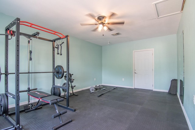 503 W College St, Rising Star, TX 76471 - exercise area with ceiling fan, baseboards, and visible vents