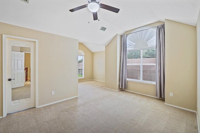 2313 Suntree, Flower Mound, TX 75022 - empty room with carpet flooring, lofted ceiling, ceiling fan, and baseboards