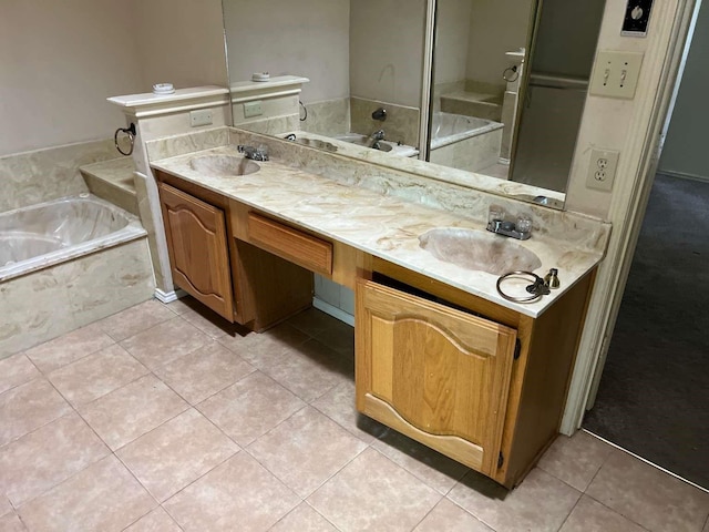 full bathroom featuring a sink, double vanity, and tile patterned flooring