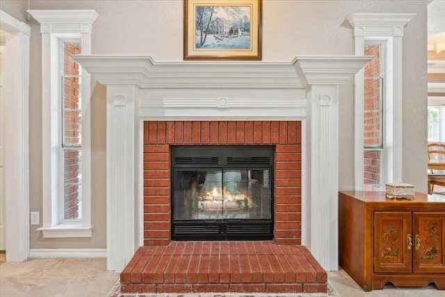 details featuring a fireplace