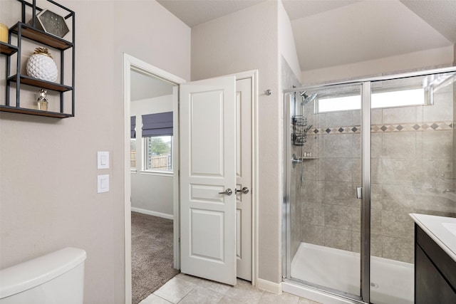 500 Harding Ln, Lavon, TX 75166 - bathroom featuring a shower stall, toilet, vanity, and baseboards