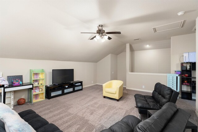 500 Harding Ln, Lavon, TX 75166 - living area with a ceiling fan, carpet, lofted ceiling, and baseboards
