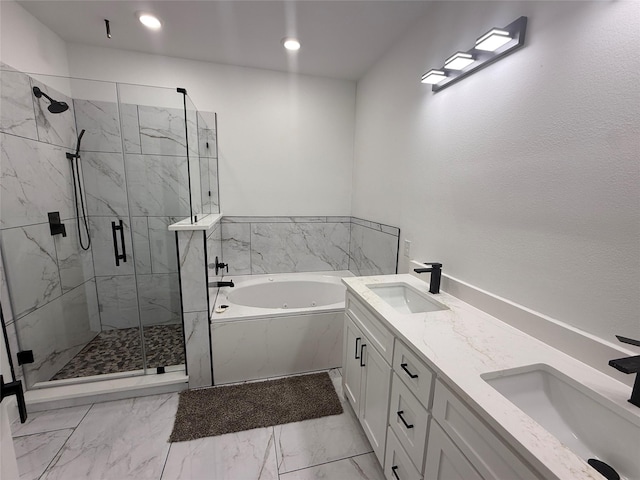bathroom featuring marble finish floor, a sink, and a marble finish shower