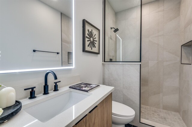 7312 Flyers Way, Dallas, TX 75235 - bathroom featuring walk in shower, toilet, and vanity