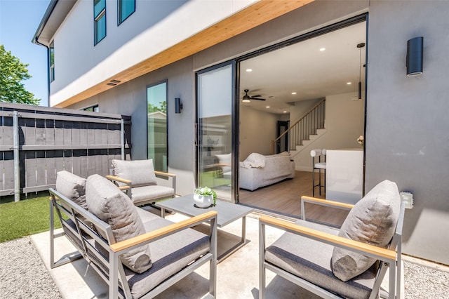 7312 Flyers Way, Dallas, TX 75235 - view of patio with an outdoor living space, stairway, and fence