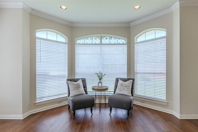 sitting room featuring recessed lighting, wood finished floors, and a healthy amount of sunlight