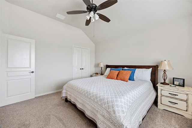 10205 Fox Springs Dr, Fort Worth, TX 76131 - carpeted bedroom with vaulted ceiling, a closet, baseboards, and a ceiling fan