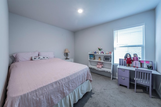 bedroom featuring carpet flooring and recessed lighting