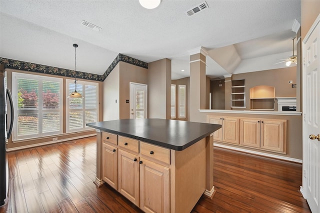 5320 Big Bend Dr, Fort Worth, TX 76137 - kitchen with visible vents, a textured ceiling, and vaulted ceiling